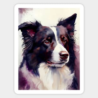 A Black and White Border Collie Watercolor Portrait Magnet